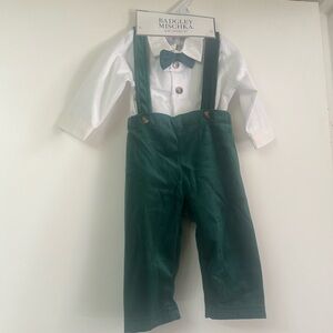 Badgley Mischka Boys Velour Pants With Suspenders Long Sleeve Shirt Size 3-6mos